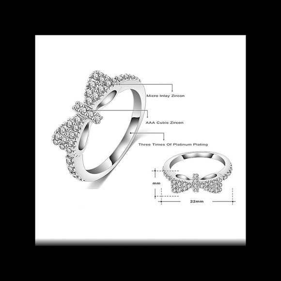 SILVER CUBIC ZIRCONIA MIDI BOW RING l Dainty Ring - Picture 4 of 6